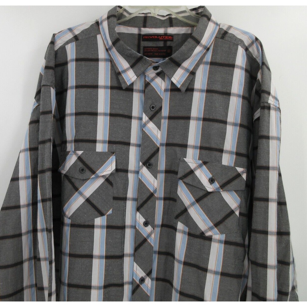 REVOLUTION 360 LONG SLEEVE BUTTON FRONT SHIRT Men's Size 4XL Grey Blue‎ Plaid